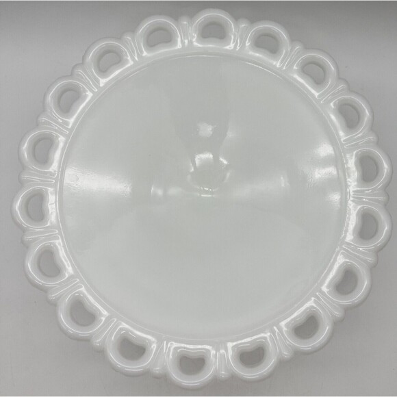 Anchor Hocking Serving Bowl Pedestal Milk Glass Lace Edge Compote Dish Stand - Picture 2 of 6